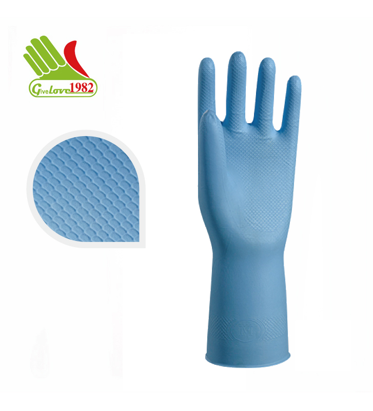 蓝色丁腈喷绒家用手套