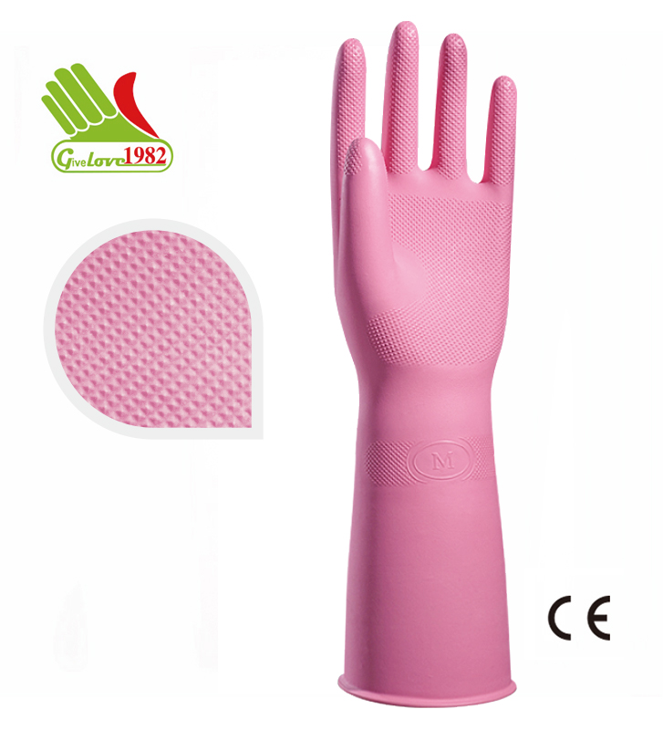 601 LFL-80g 14" 粉红色喷绒家用乳胶手套