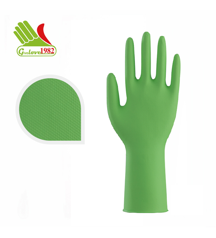 草绿色无衬里丁腈家用手套