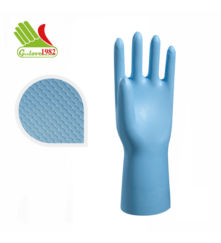 蓝色无衬里丁腈家用手套