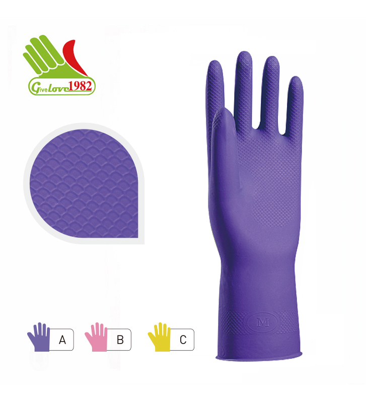  403 LFL-60V(A.B.C) 紫色喷绒家用乳胶手套（添加维生素E）