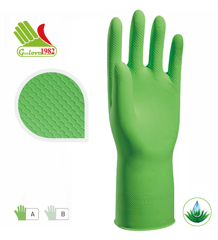402 LFL-60A(A.B) 草绿色喷绒家用芦荟乳胶手套