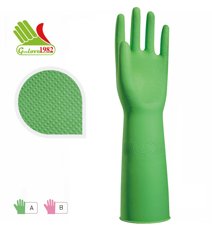 604 LFL-100g15"(A.B) 绿色喷绒家用乳胶手套