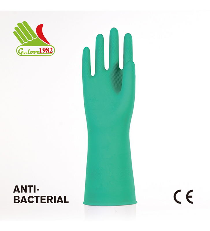 抗菌水鸭绿喷绒家用乳胶手套