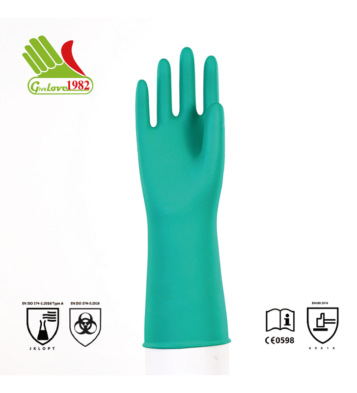 绿色喷绒丁腈工业手套