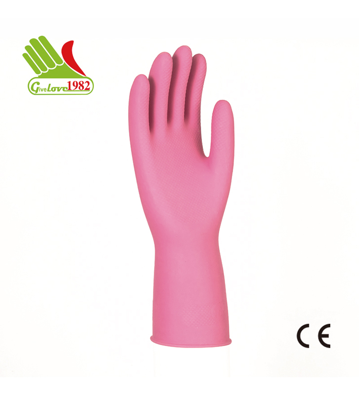 粉色喷绒家用乳胶手套