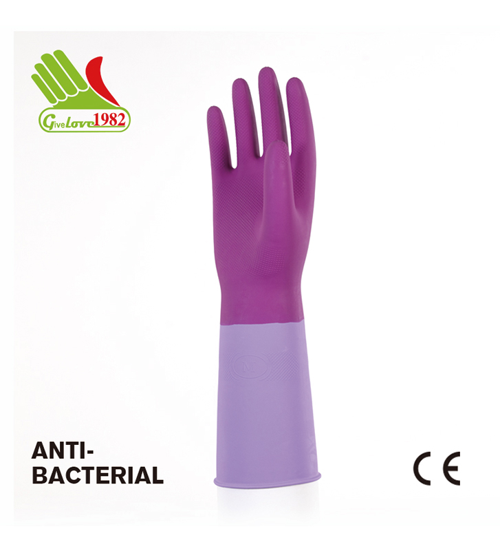 玫瑰粉+浅紫色双色喷绒家用乳胶手套
